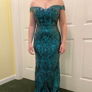 Windsor Perry Formal off the shoulder Dress- Teal